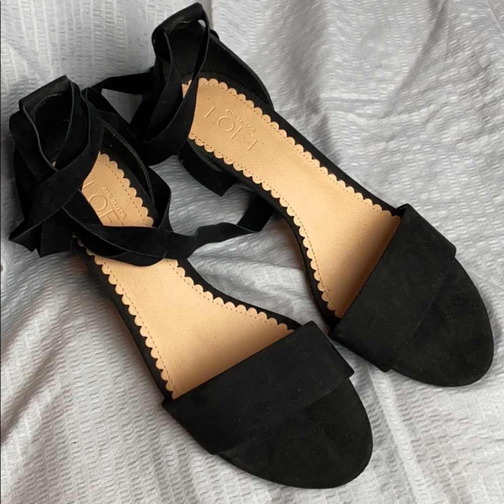 Ann Taylor Loft Leather Lace ankle wrap heels 8.5